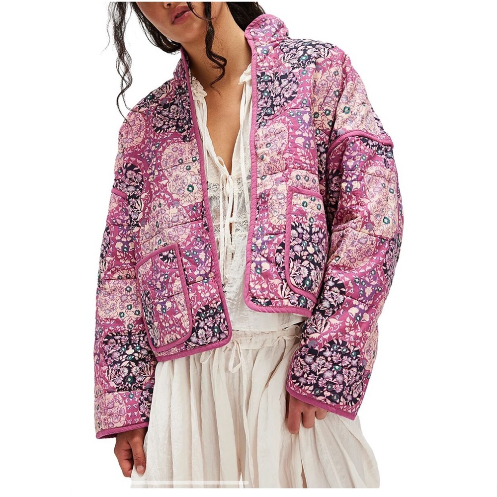 Free People Pink Pea Coat with Quilted Design chole jacket S